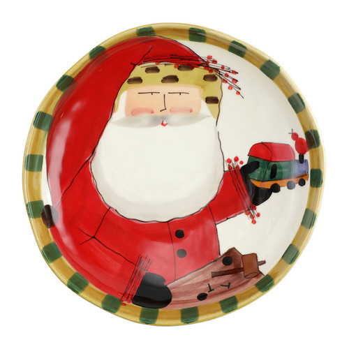 Vietri Old St. Nick Round Shallow Bowl with Train