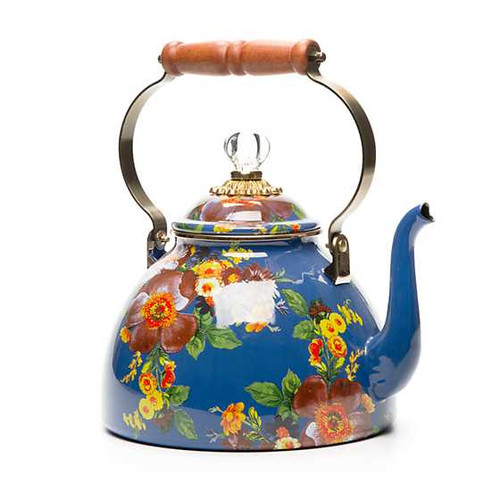 MacKenzie-Childs  Black Flower Market 2 Quart Tea Kettle