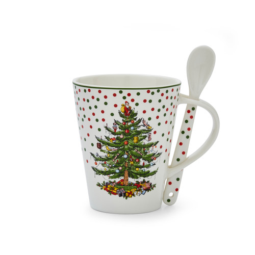 Spode Christmas Tree Polka Dot Polka Dot Mug & Spoon Set 14oz