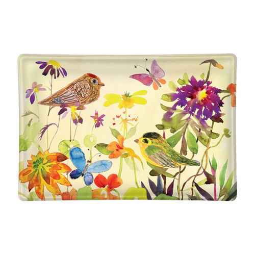 Michel Design Birds & Butterflies Rectangular Glass Soap Dish