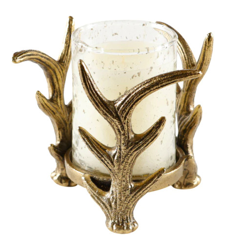 Lux Fragrances Noble Fir Handblown Glass Candle Large with Antler Stand