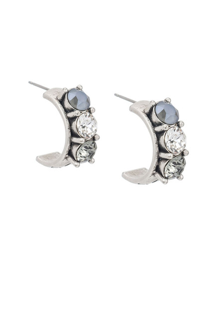 French Kande Silver Triple Moonlight Mix Earrings with Swarovski Huggies