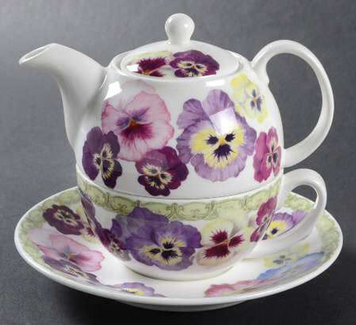 Roy Kirkham Pansy Tea for One Stacking Teapot Set