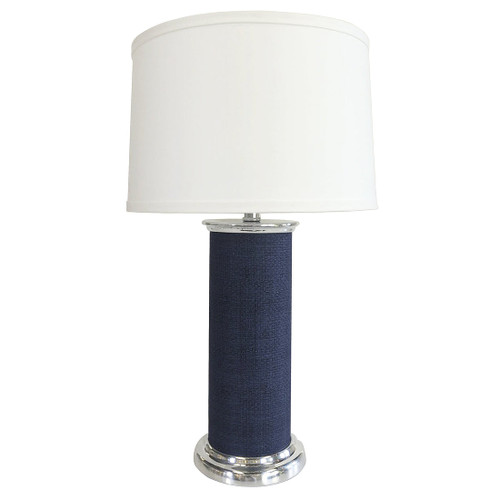 Mariposa Indigo Blue Faux Grasscloth Column Table Lamp