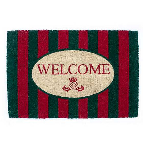 MacKenzie Childs Awning Stripe Welcome Mat - Red & Green