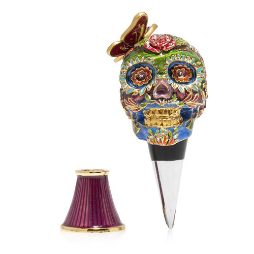 Jay Strongwater Skull Wine Stopper and Stand