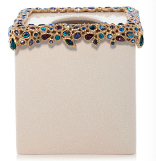 Jay Strongwater Bejeweled Tissue Box-Peacock
