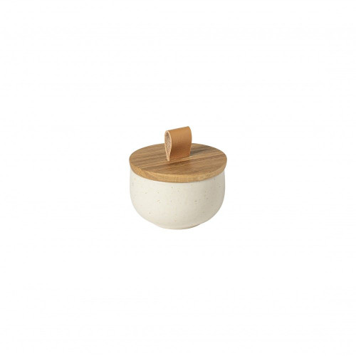 Casafina Pacifica Salt Cellar 4 inch with Oak Lid - Vanilla