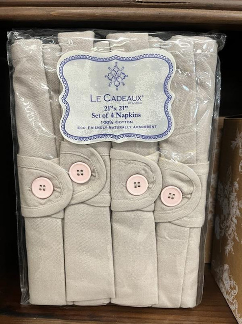 Le Cadeaux Solid Taupe Napkins With Ring Set Of 4