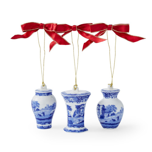 Spode Blue Italian Christmas Blue Italian Christmas Set Of 3 Mini Urn Ornaments