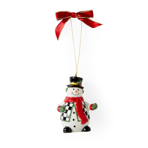 Spode Christmas Tree Black and White Figural Collection Snowman Ornament Red Scarf