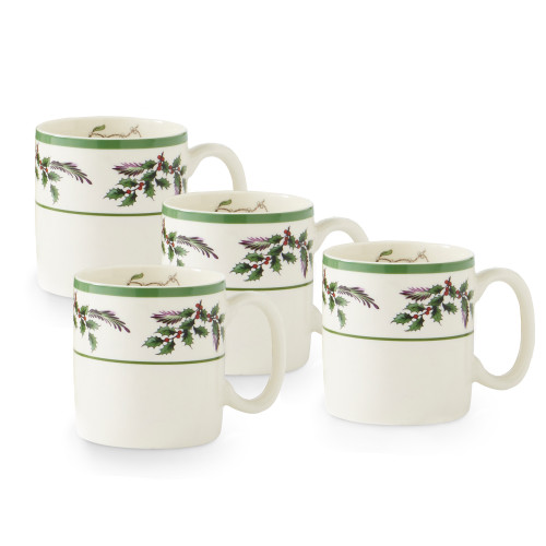 Spode Christmas Tree Holly Collection Set Of 4 Mugs