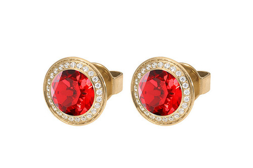 QUDO Tondo Deluxe Stud Earrings Gold/Scarlet 9mm