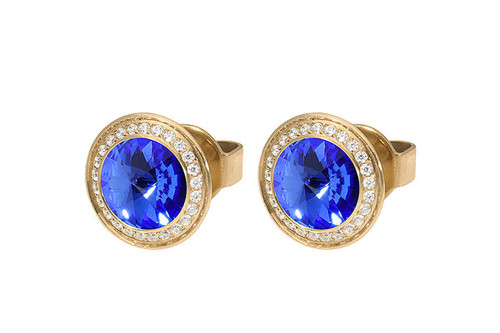 QUDO Tondo Deluxe Stud Earrings Gold/Sapphire 9mm