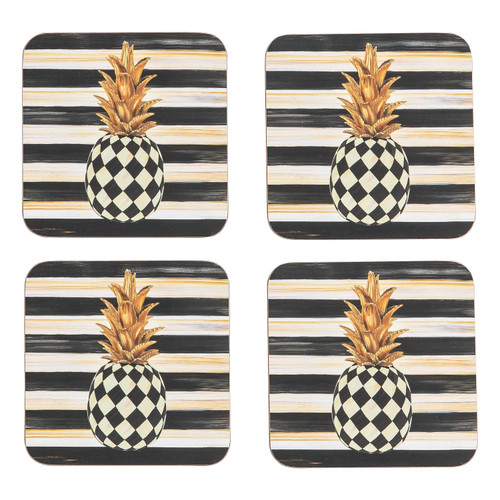 MacKenzie Childs Pineapple Cork Back Coasters Set of 4