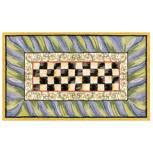 MacKenzie Childs Courtly Check Purple & Green 3 ft X 5 ft Washable Rug