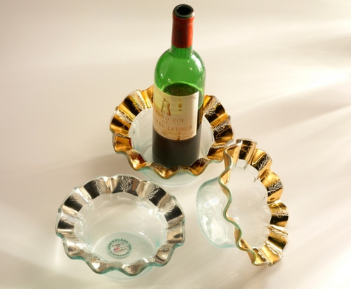 Annieglass Roman 7.75" Wine Coaster Gold Ruffled