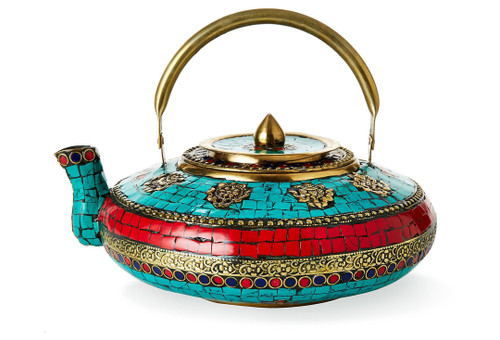 Dessau Home Brass & Turquoise Decorative Kettle