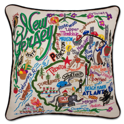 Cat Studio Embroidered State Pillow - New Jersey