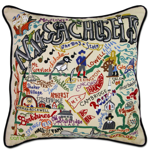 Cat Studio Embroidered State Pillow - Massachusetts