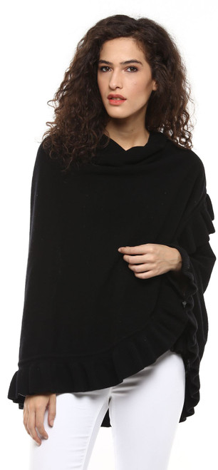 Darzzi Black Ruffle Trim Shawl