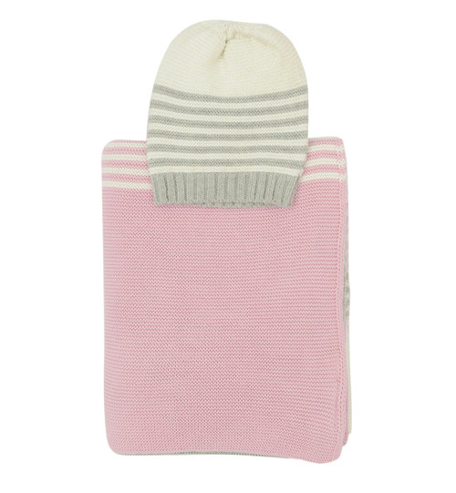 Darzzi Light Pink Grey Combo Sia Baby Blanket & Beanie Set