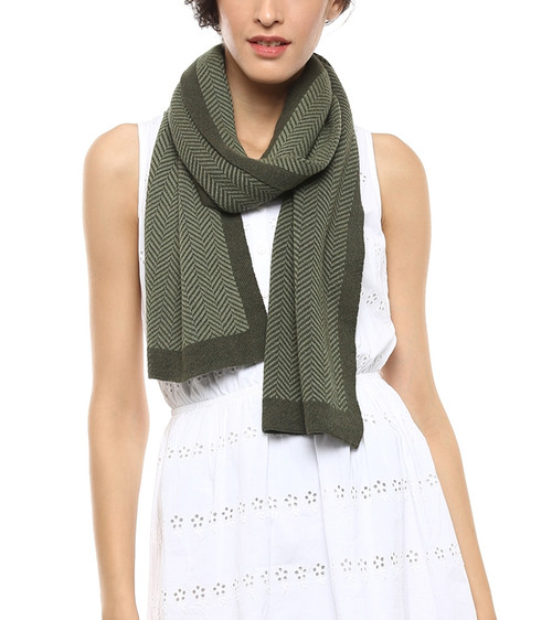 Darzzi Sage Hunter Melange Herringbone Open Scarf