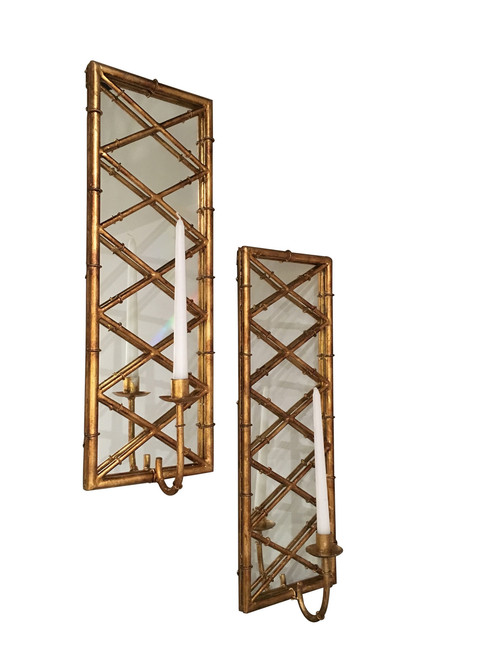 Dessau Home Antique Gold Bamboo Mirrored Sconce Pair