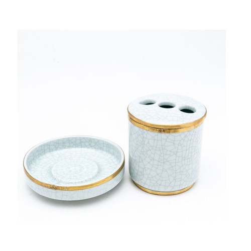 Dessau Home Offwhite Crackle Tooth Brush Holder and Soap Dish