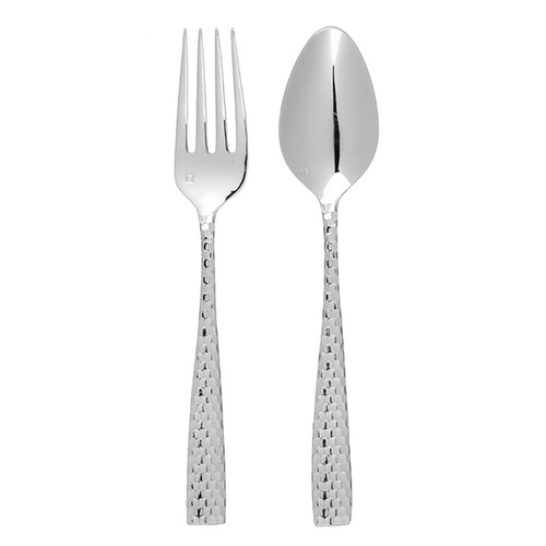 Fortessa Flatware Stainless Lucca Faceted 2pc Serve Set Boxed