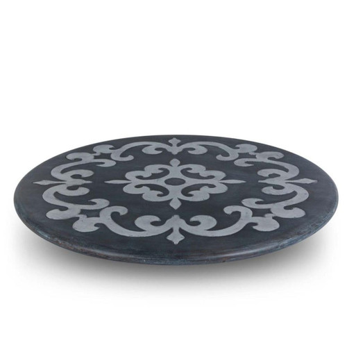 GG Collection Blackwashed Mango Wood with Metal Inlay 18" Lazy Susan