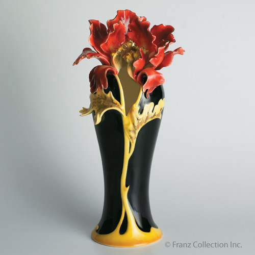 Franz Collection Porcelain Striking Vermillion Peony Vase
