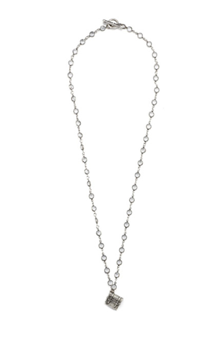 French Kande Necklace Silver Crystal Tronc pendant 28in.