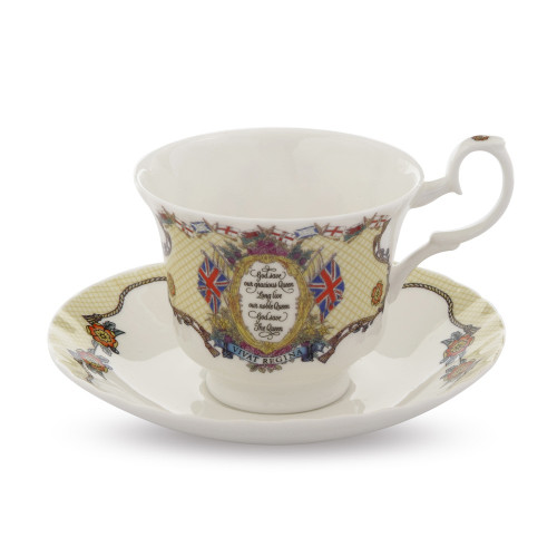 Halcyon Days Vivat Regina Ivory Teacup & Saucer