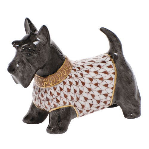 Herend Brown Fishnet Figurine - Scottie Mcduff 3.5 inch L X 2.5 inch H