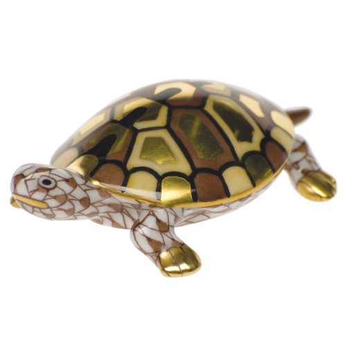 Herend Brown Fishnet Figurine - Baby Turtle 2.25 inch L X 0.75 inch H