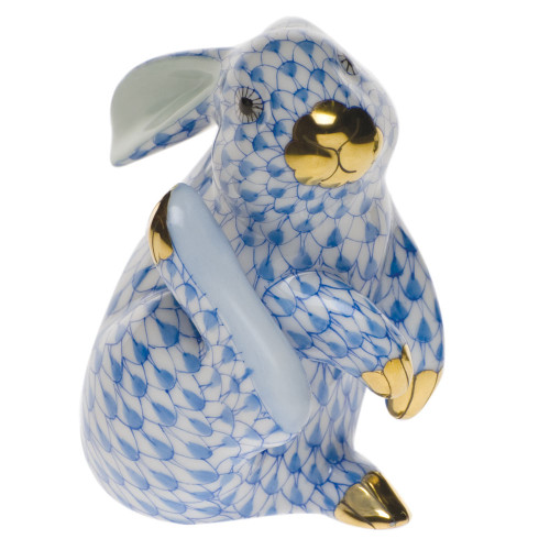 Herend Blue Fishnet Figurine - Scratching Bunny 3 inch H