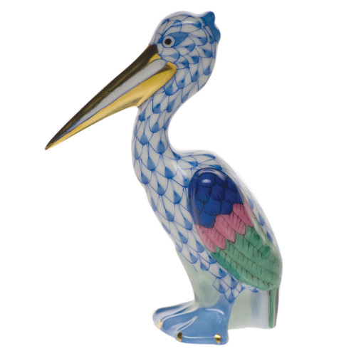 Herend Blue Fishnet Figurine - Pelican 3.25 inch H
