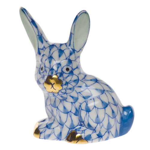 Herend Blue Fishnet Figurine - Miniature Rabbit 1.5"L X 1.5"