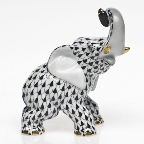 Herend Black Fishnet Figurine - Elephant 3.5 inch H