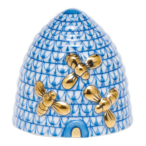 Herend Blue Fishnet Figurine - Beehive 1.75 inch L X 1.75 inch H