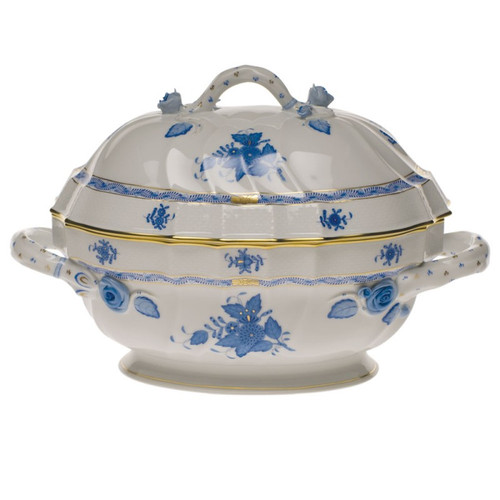 Herend Chinese Bouquet Blue Tureen With Branch (2 Qt) 9.5 inch H