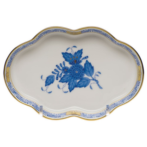 Herend Chinese Bouquet Blue Small Scalloped Tray 5.5 inch L