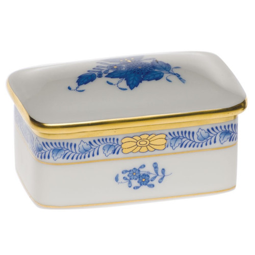 Herend Chinese Bouquet Blue Rectangular Box 3 inch L X 2 inch W