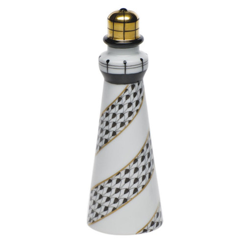 Herend Shaded Black Fishnet Figurine - Lighthouse 4.75 inch H