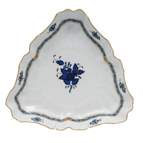 Herend Chinese Bouquet Black Sapphire Triangle Dish 9.5 inch L