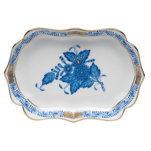 Herend Chinese Bouquet Blue Mini Scalloped Tray 4.25 inch L X 3