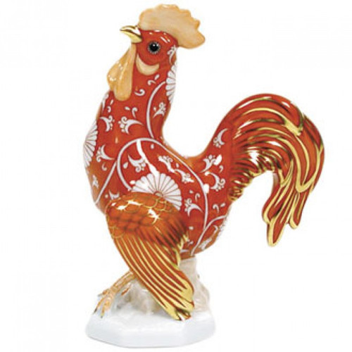 Herend Chrysanthemum Orange Small Cocky Rooster 4.25 inch H X 3