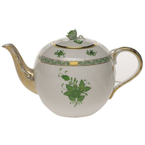 Herend Chinese Bouquet Green Tea Pot With Rose (60 Oz) 6.5 inch H