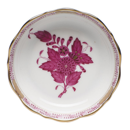 Herend Chinese Bouquet Raspberry Mini Scalloped Dish 3.25 inch L X 0